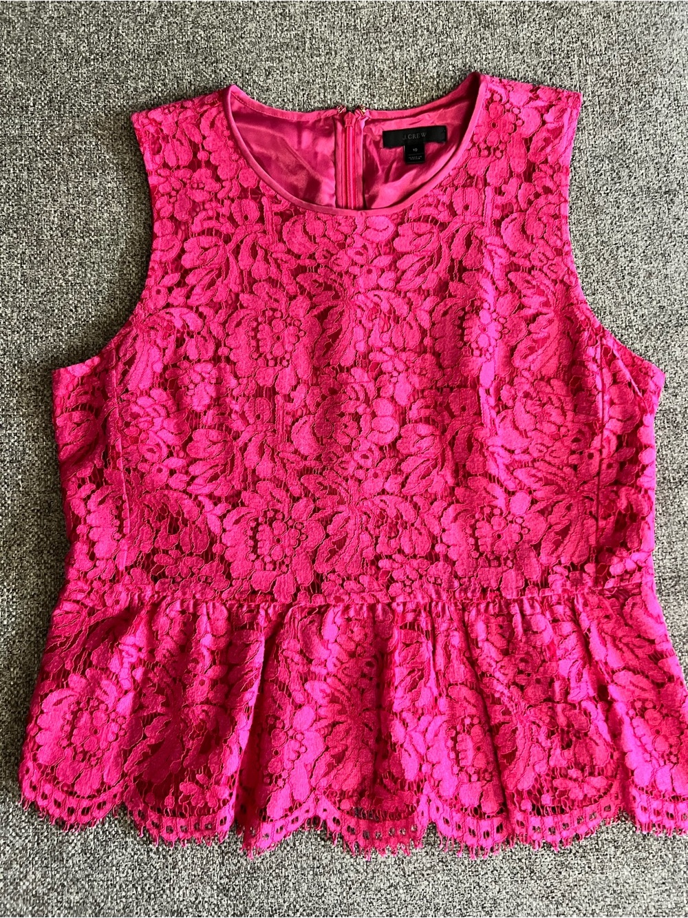 J. Crew Bright Pink Lace Peplum Tank